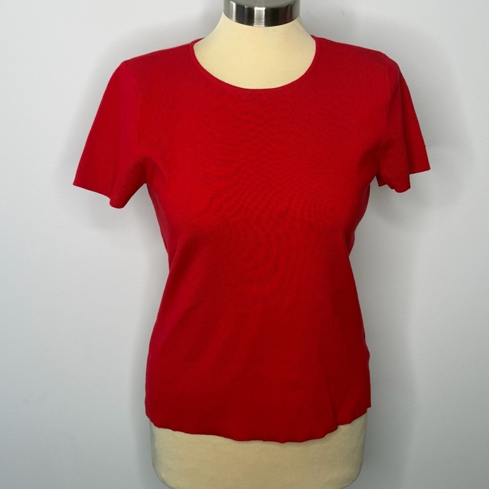 Liz Claiborne Red Silk Blend Ribbed Short Sleeve Top